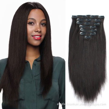 Top selling 100% cuticle aligned virgin human hair extensions clip in hair silk straight double drawn clip in hair extension